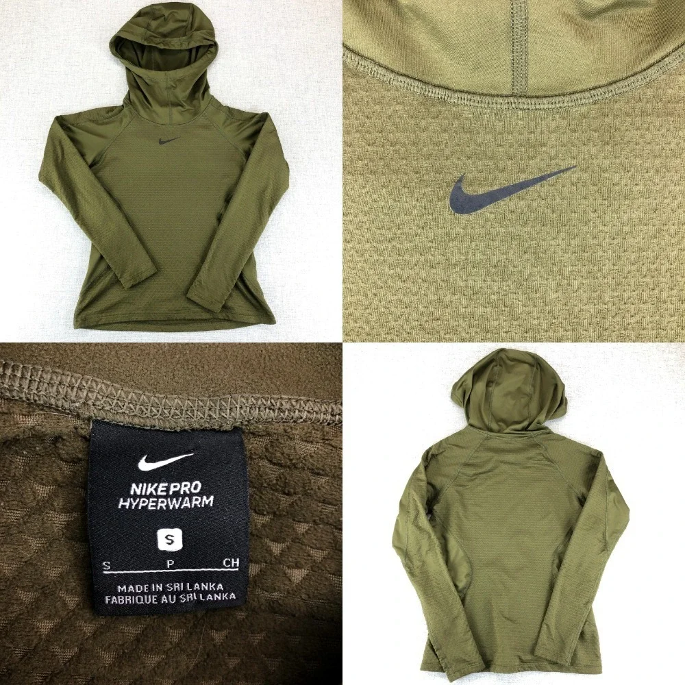 Nike Pro Hyperwarm Hoodie Womens Small Green Slim Athletic Training Top Workout